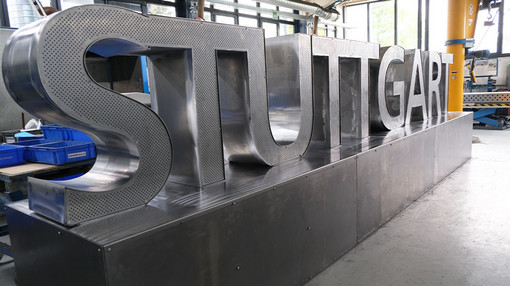 Europameisterschaft Stuttgart-Schriftzug aufgebaut in der LernFabrik