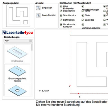 Screenshot 2D-Grafik-Editor für Stanzlaserbearbeitungen