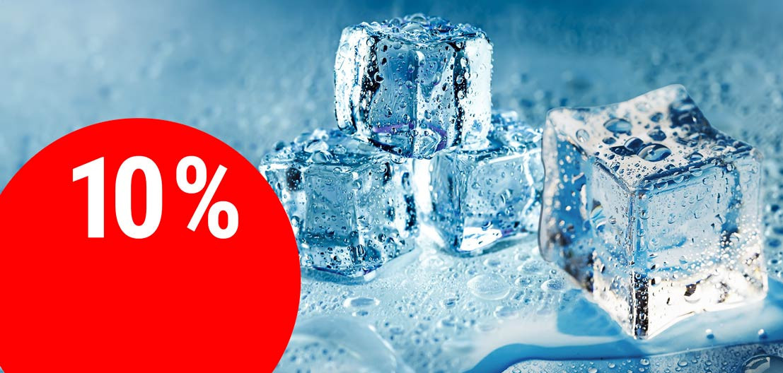 Eiswürfel und 10 Prozent